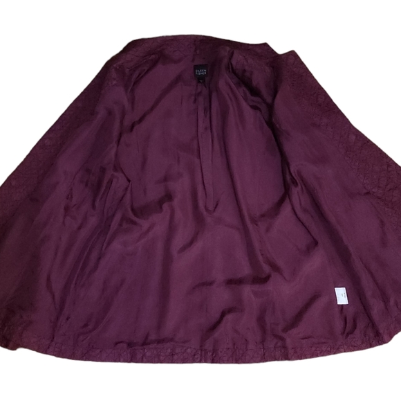 Eileen Fisher 100% Tussah Silk Blazer Jacket in Textured Burgundy Size S - Picture 11 of 12